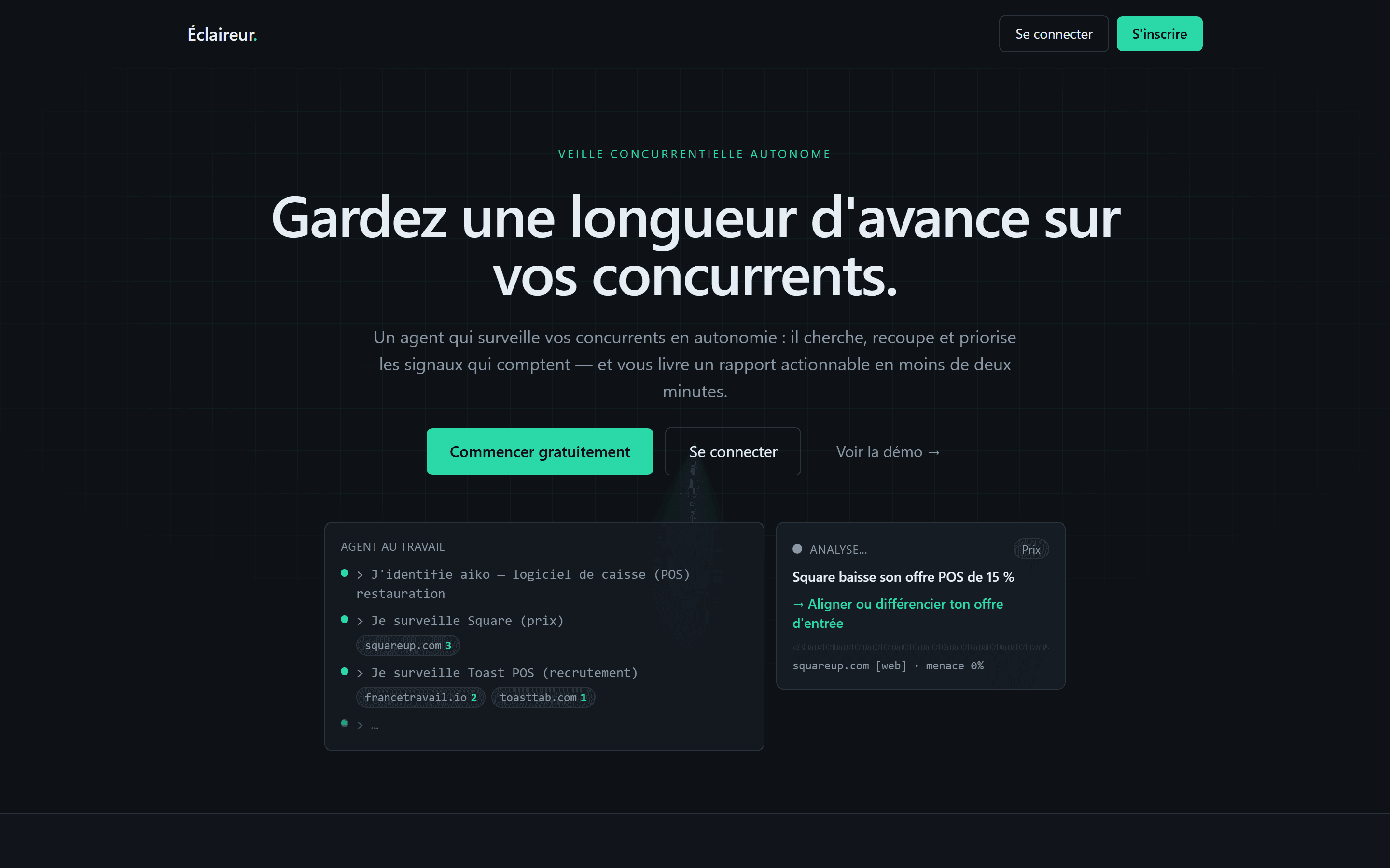 Aperçu de la landing page d'Éclaireur